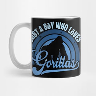 Funy Quote Just A Boy Who Loves gorillas Blue 80s Retro Vintage Sunset Gift IdeA for boys Mug